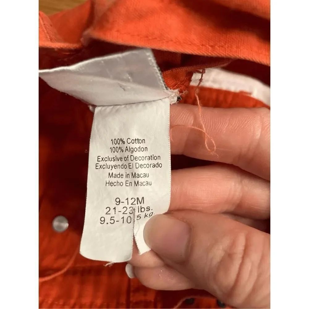 Carters 9-12 months vintage orange truck overalls pants blue hands tag label